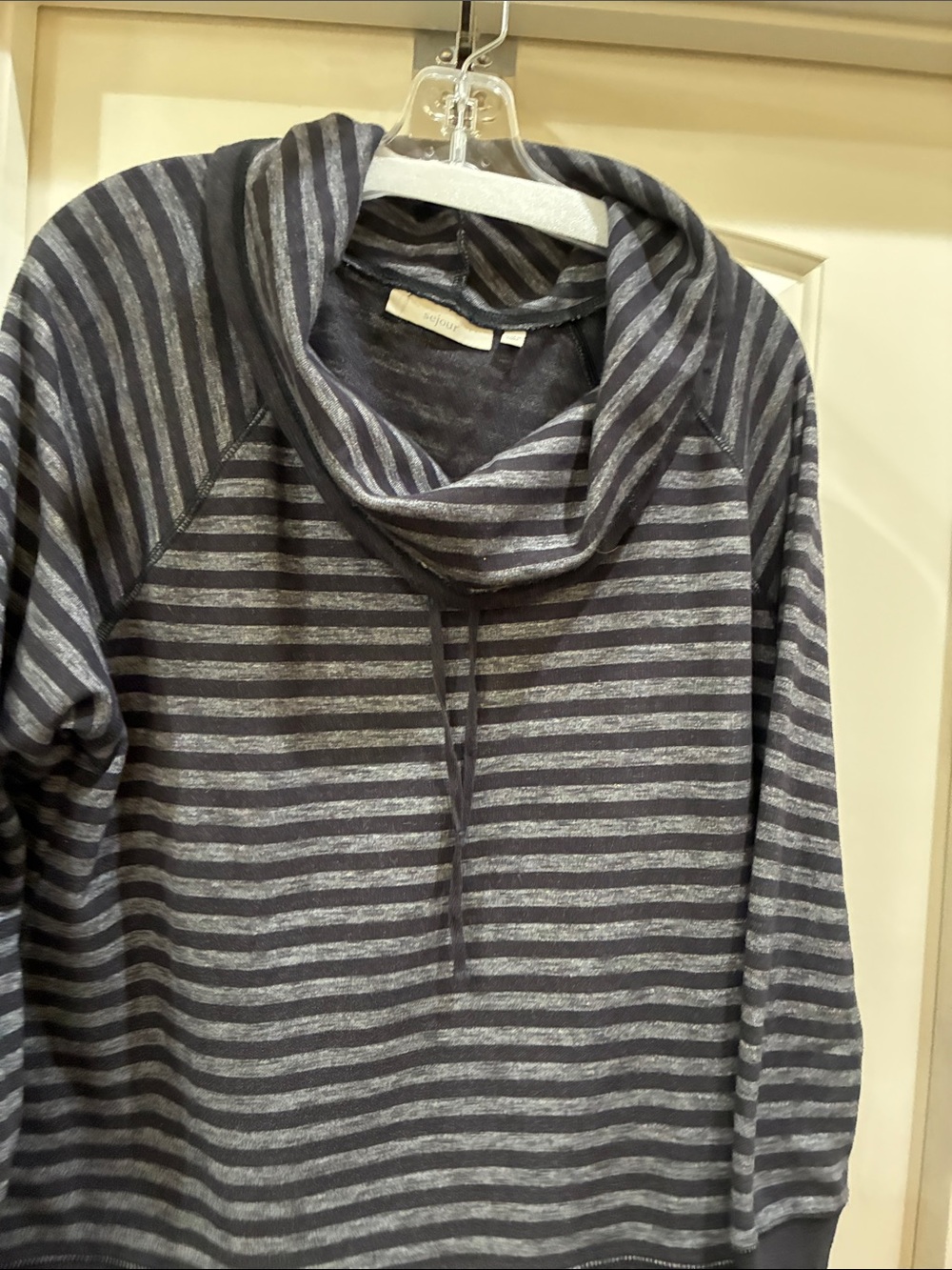 Sejour Black & Gray Striped Cowl Neck Top